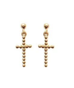 Boucles D'oreilles Croix Boules Plaqué Or