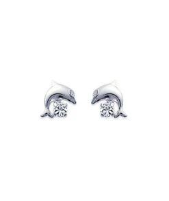 Boucles D'oreilles Dauphin Cristal Blanc