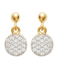 Boucles D'oreilles Pendantes Rondes Oxyde De Zirconium Plaqué Or