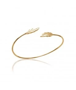 Bracelet 2 Plumes Demi Jonc Plaqué Or
