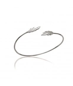Bracelet 2 Plumes Demi Jonc Argent