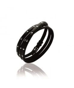 Bracelet 3 Petits Tours Cuir Clouté Et Acier (noir)