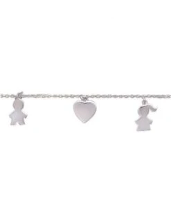 Bracelet 5 Breloques 1 Fille 1 Garçon 3 Coeurs En Argent