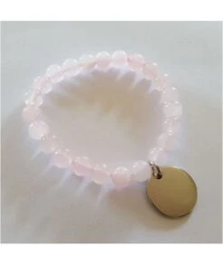 Bracelet Agathe Rose Et Médaille Ou Coeur Gravé