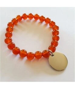 Bracelet Cornaline Et Médaille Ou Coeur Gravé