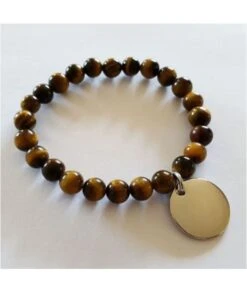 Bracelet Oeil De Tigre Et Médaille Ou Coeur Gravé