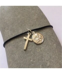 Bracelet Ange Croix Argent Cordon