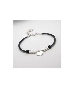 Bracelet Cordon Noir 2 Coeurs Et Perles Argent