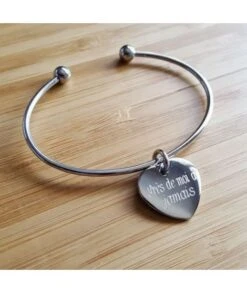 Bracelet Demi Jonc Et Coeur à Graver En Acier