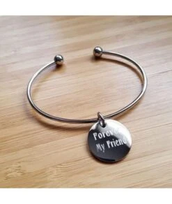 Bracelet Demi Jonc Et Médaille à Graver En Acier