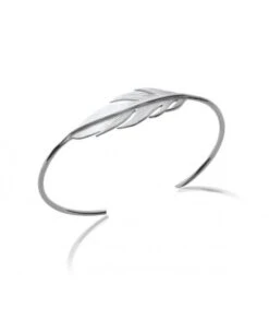 Bracelet Demi Jonc Plume Argent Rhodié