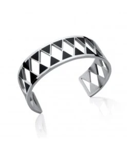 Bracelet Manchette Triangles Noir Et Blanc Géometric Acier