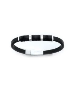 Bracelet Noir Acier Caoutchouc Zirconium