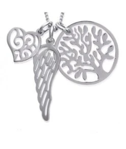 Collier Arbre De Vie Coeur Et Aile D'ange Acier