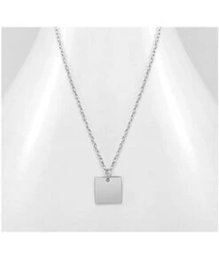 Collier Carré Square à Graver En Argent 925/000