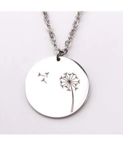 Collier Médaille Ronde Pissenlit En Acier Inoxydable Avec Gravure Personnalisée Au Verso