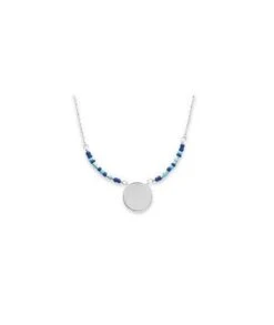 Collier Nuances De Bleu Avec Médaille à Graver En Argent Rhhodié