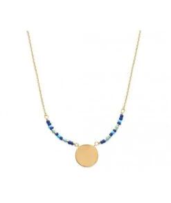Collier Nuances De Bleu Avec Médaille à Graver En Plaqué Or Jaune