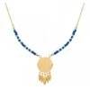 Collier Nuances De Bleu Avec Médaille à Graver Et Feuilles En Plaqué Or Jaune