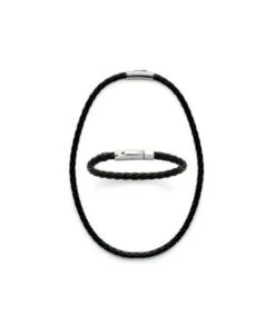 Collier Pierre Cuir Noir Et Acier