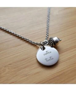 Collier Sautoir Gland D'automne Médaille à Graver En Acier Sur Chaîne