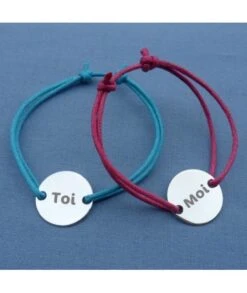 Duo Bracelets Médailles 20 Mm 2 Trous Gravés En Argent