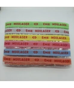 Étiquettes Tissées à Coudre • Fond Multicolore / Texte Rouge • Marquage Vêtement Nom Prénom • Bracelets Message