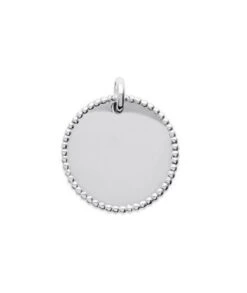 Médaille Ronde Pointillé Pendentif à Graver En Argent Rhodié Avec Ou Sans Gravure