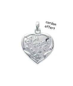 Pendentif Coeur Je T'aime Fleurs Gravé
