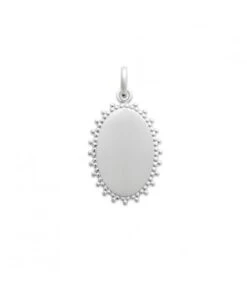 Pendentif Médaille Ovale 15x21 Mm Dentelée En Argent Rhodié à Graver Avec Ou Sans Gravure