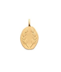 Pendentif Médaille Ovale Feuilles De Laurier à Graver En Plaqué Or Jaune