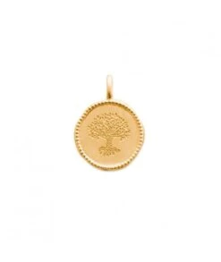 Pendentif Médaille Ronde 16 Mm Arbre De Vie En Plaqué Or à Graver Avec Ou Sans Gravure